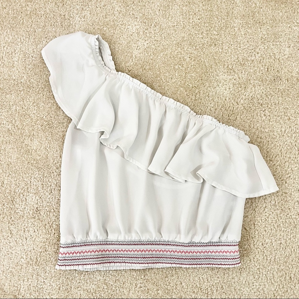 Ivory One Shoulder Ruffle Crop Top